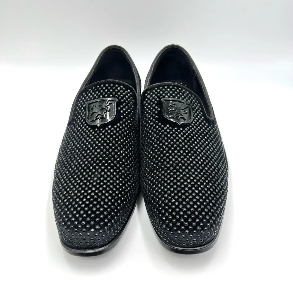 Stacy Adams Mens Size 9.5 Swagger Black Studded Slip On‎ Loafers Shoes